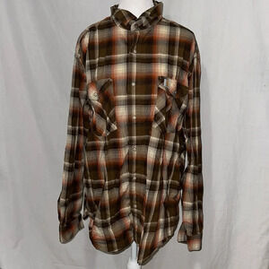 brown plaid Carhartt long sleeve button up shirt size xl relaxed fit